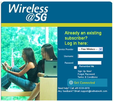 Wireless@SG Login Screen